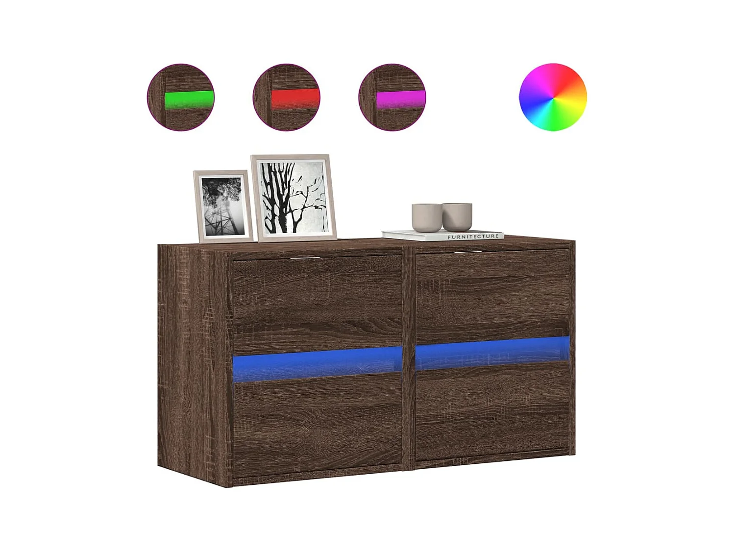 Muebles TV | Gabinetes de TV | Muebles de salón de pared luces LED 2 uds marrón roble 41x31x45 cm