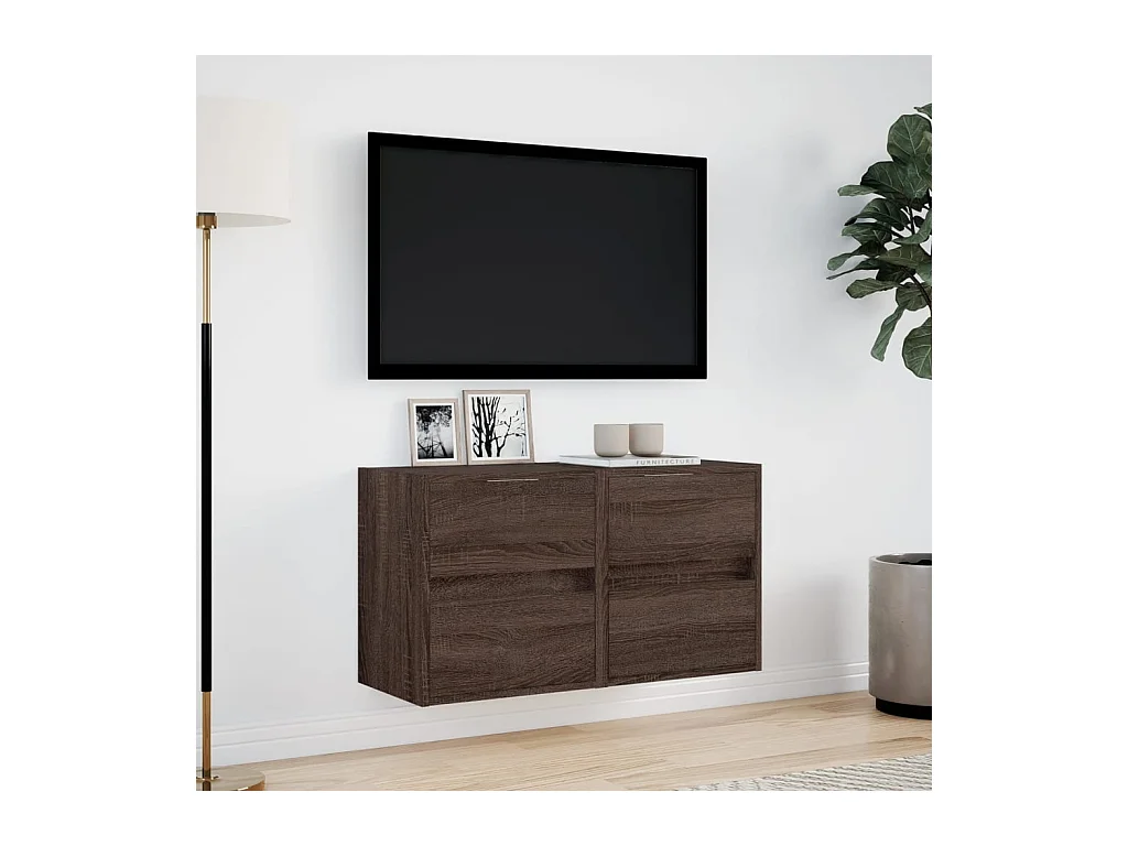 Muebles TV | Gabinetes de TV | Muebles de salón de pared luces LED 2 uds marrón roble 41x31x45 cm