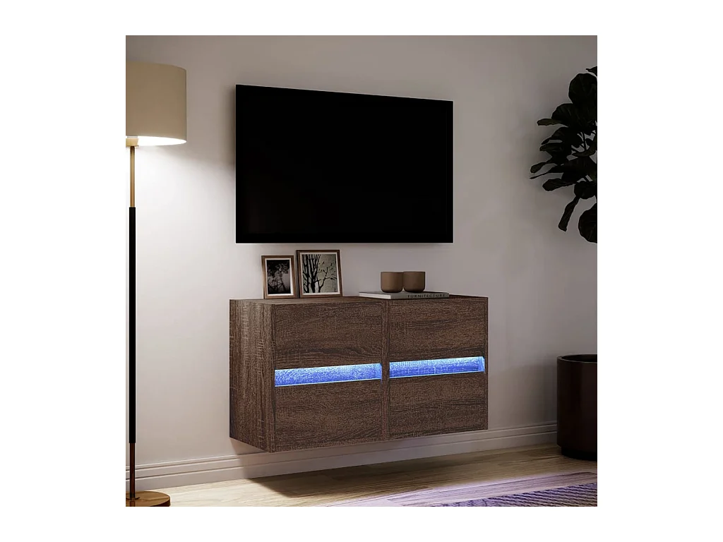 Muebles TV | Gabinetes de TV | Muebles de salón de pared luces LED 2 uds marrón roble 41x31x45 cm