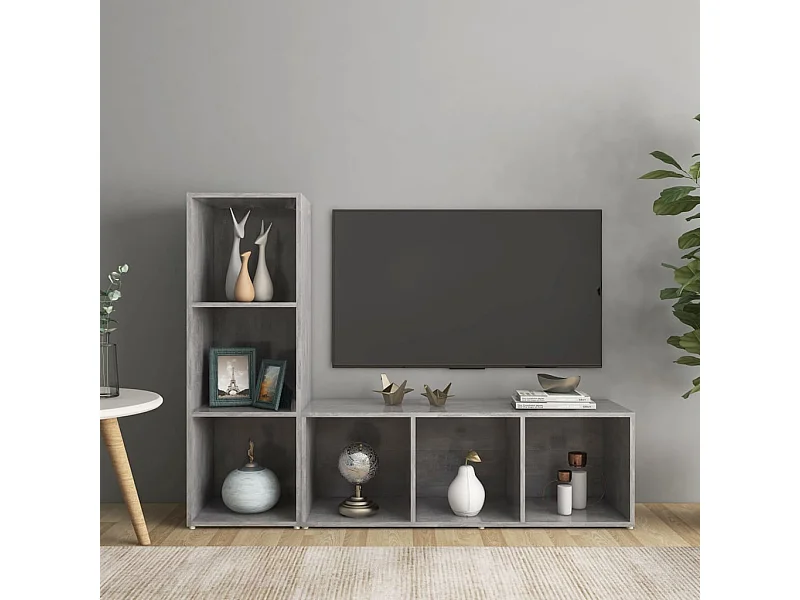 Muebles de salón | Gabinetes de TV |  Muebles de TV 2 piezas madera ingeniería gris hormigón