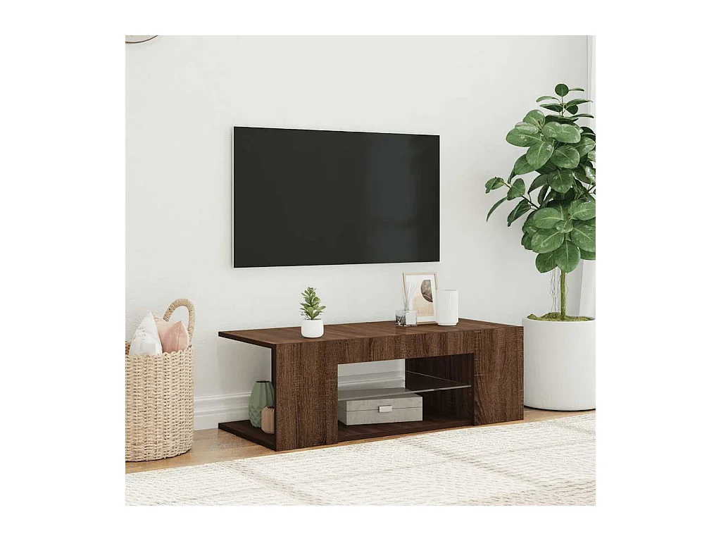 Mueble de TV | Mueble de salón con luces LED color roble marrón 90x39x30 cm