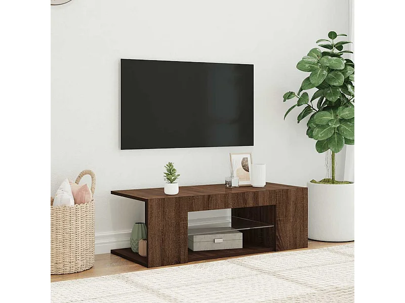 Meuble TV | Banc TV | Armoire TV avec lumières LED Chêne marron 90x39x30 cm