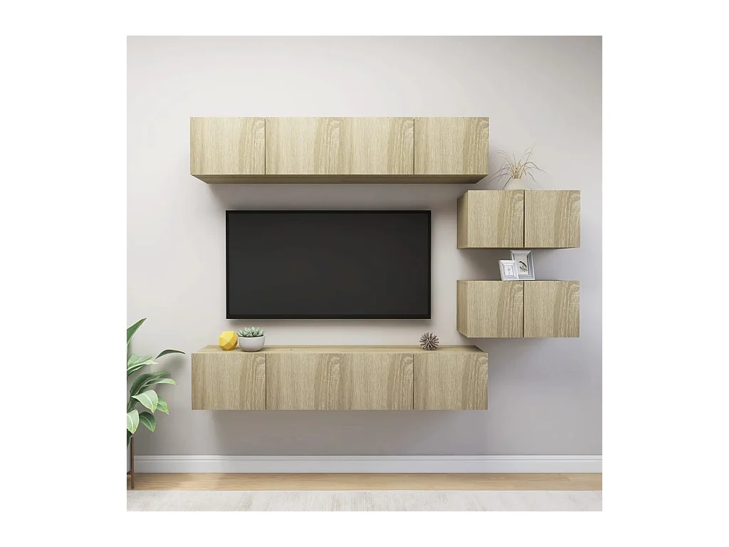 Juego de muebles de salón | Gabinetes de TV |  Muebles de TV 6 piezas roble Sonoma