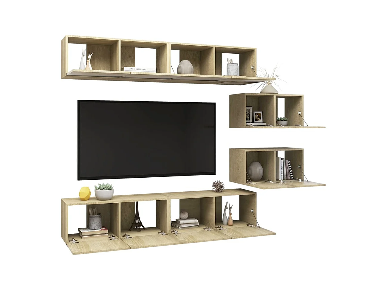 Juego de muebles de salón | Gabinetes de TV |  Muebles de TV 6 piezas roble Sonoma