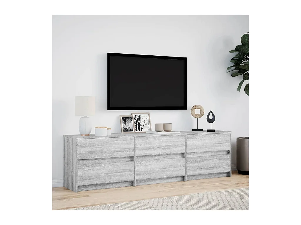 Tv-meubel | Tv-Bank | TV-kastmet LED 180x34x50 cm bewerkt hout grijs sonoma eiken