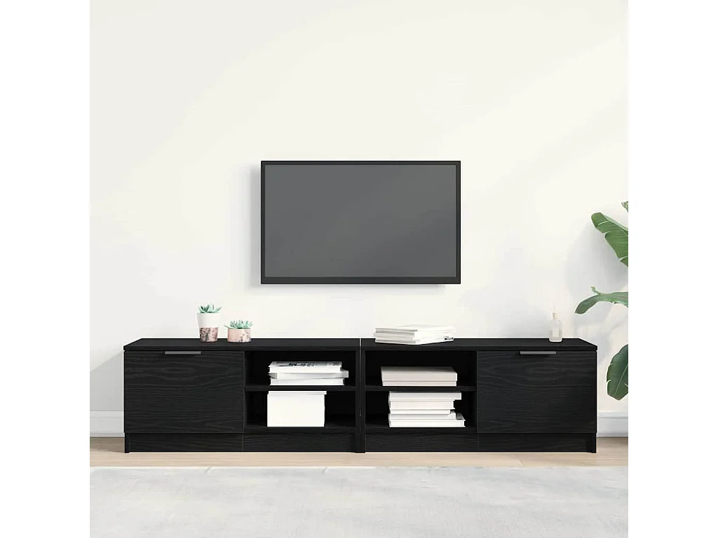meuble TV | Banc TV | Armoire TV 2 pcs Chêne Noir 80x35x36,5 cm Bois d'ingénierie