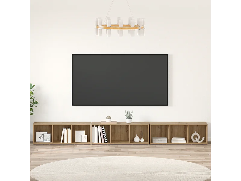 TV-kast | Tv-meubel | Tv-Bank 3 pcs artisanaal eikenkleurig 37 x 35 x 107,5 cm