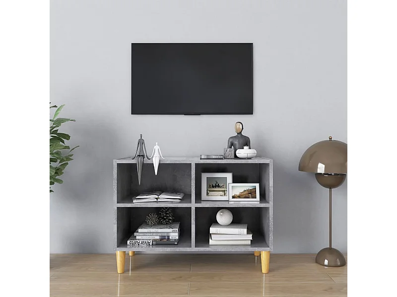 Mueble de TV | Mueble de salón patas de madera maciza gris hormigón 69,5x30x50 cm