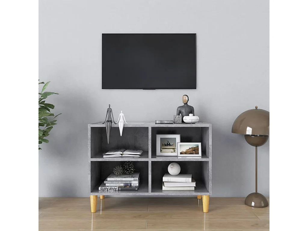 Mueble de TV | Mueble de salón patas de madera maciza gris hormigón 69,5x30x50 cm