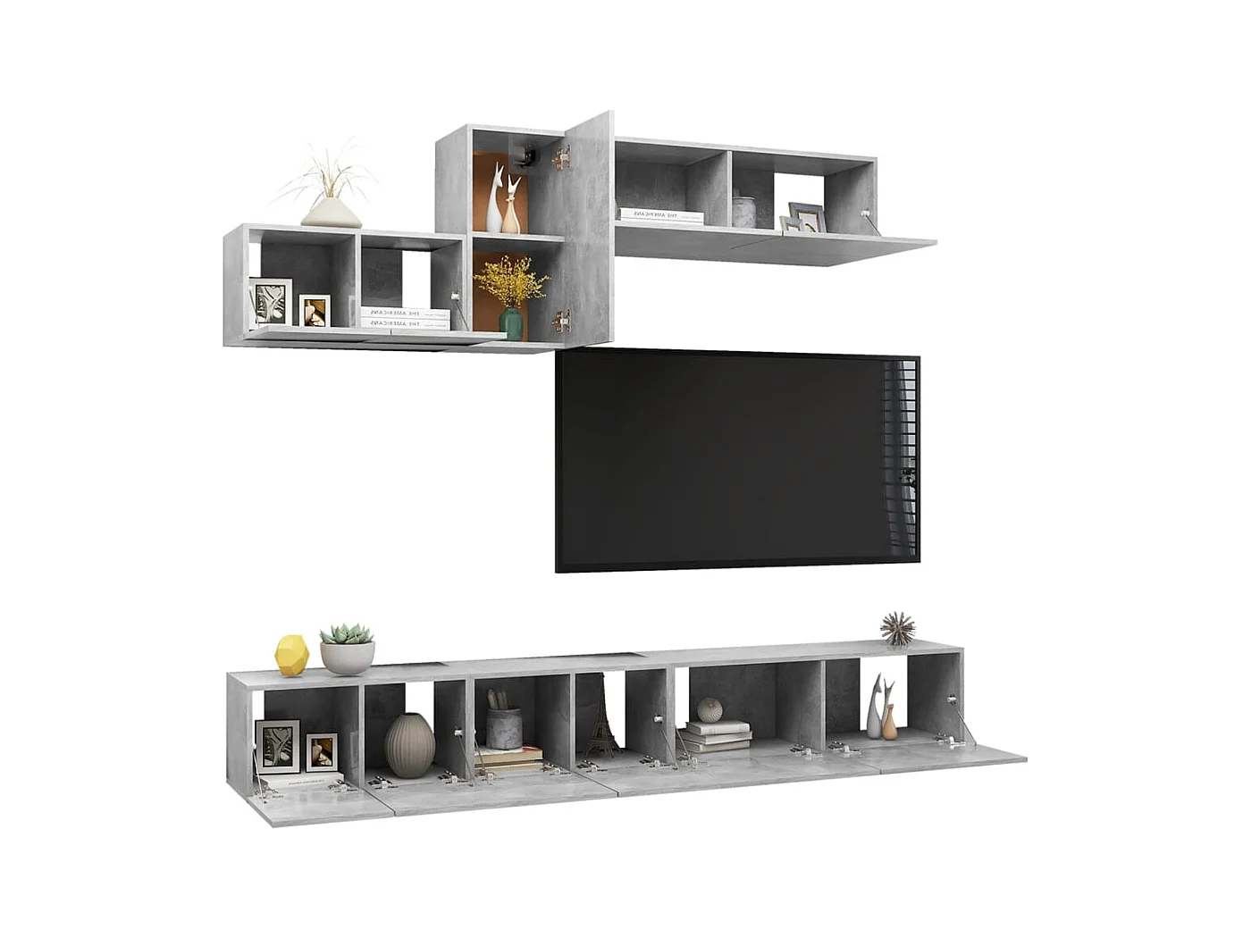 Set muebles de salón TV | Gabinetes de TV |  Muebles de TV 6 pzas madera ingeniería gris hormigón