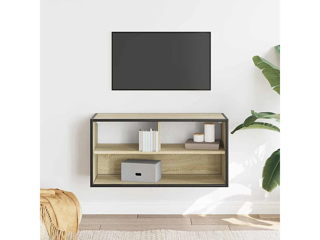 Tv-meubel | Tv-Bank | TV-kast80x31x39,5 cm bewerkt hout metaal sonoma eikenkleurig