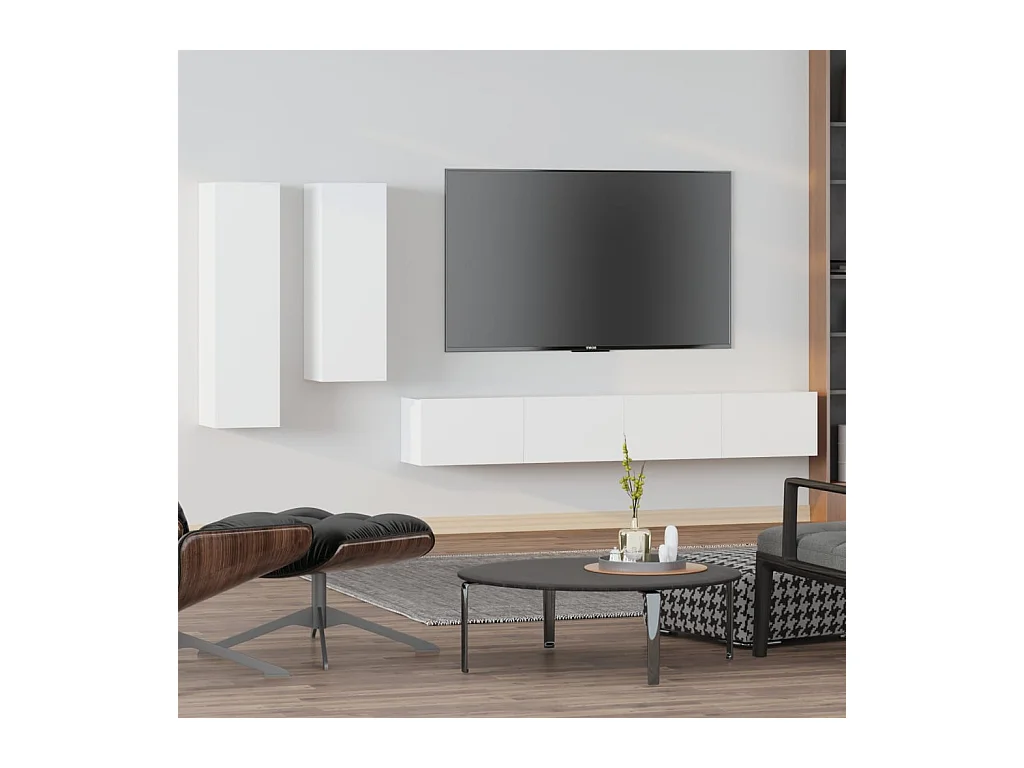 Ensemble de meubles TV | Bancs TV | Armoires TV 4 pcs Blanc Bois d'ingénierie