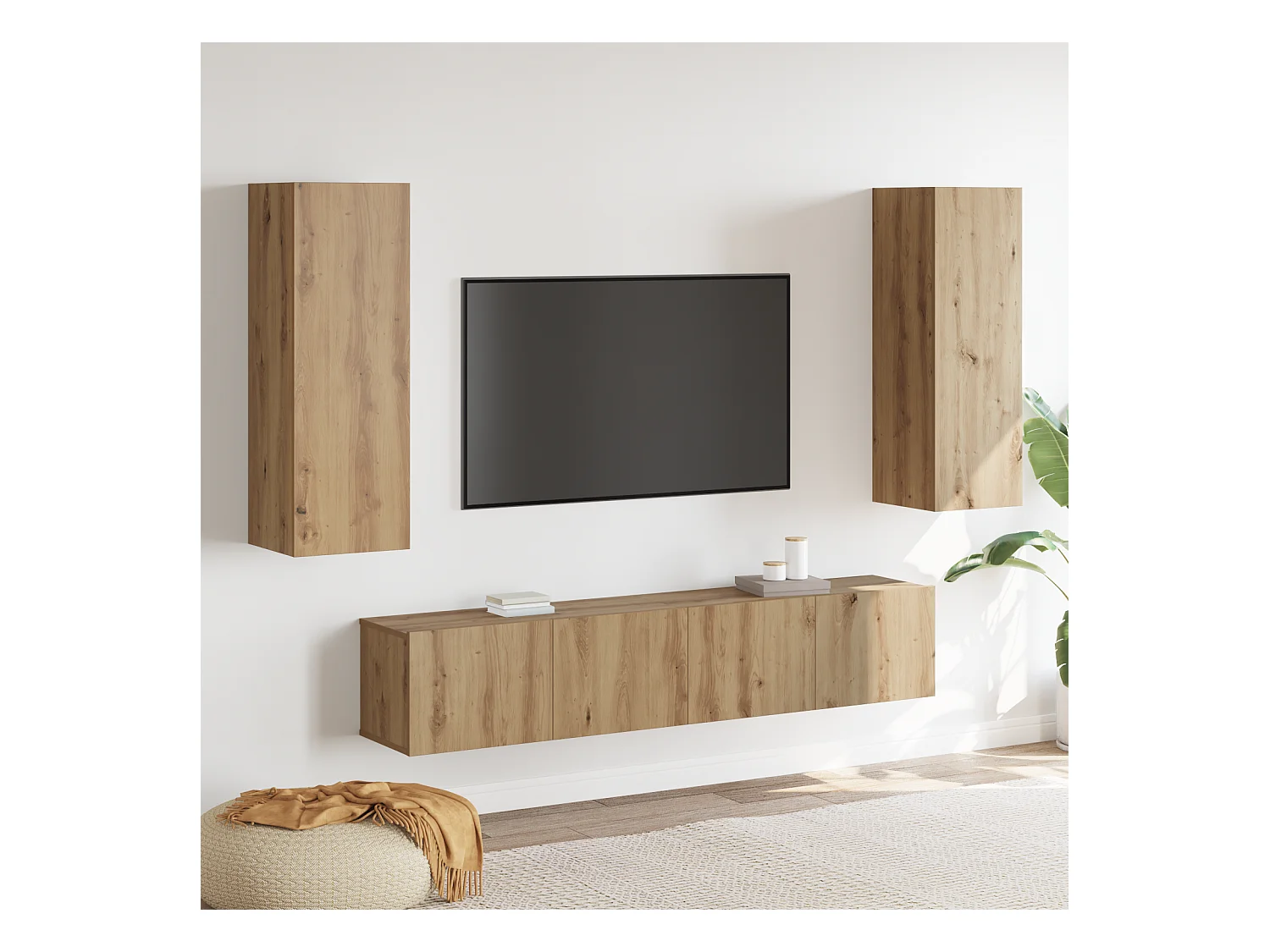 Ensemble meuble TV | Banc TV | Armoire TV 4 pièces en chêne artisanal