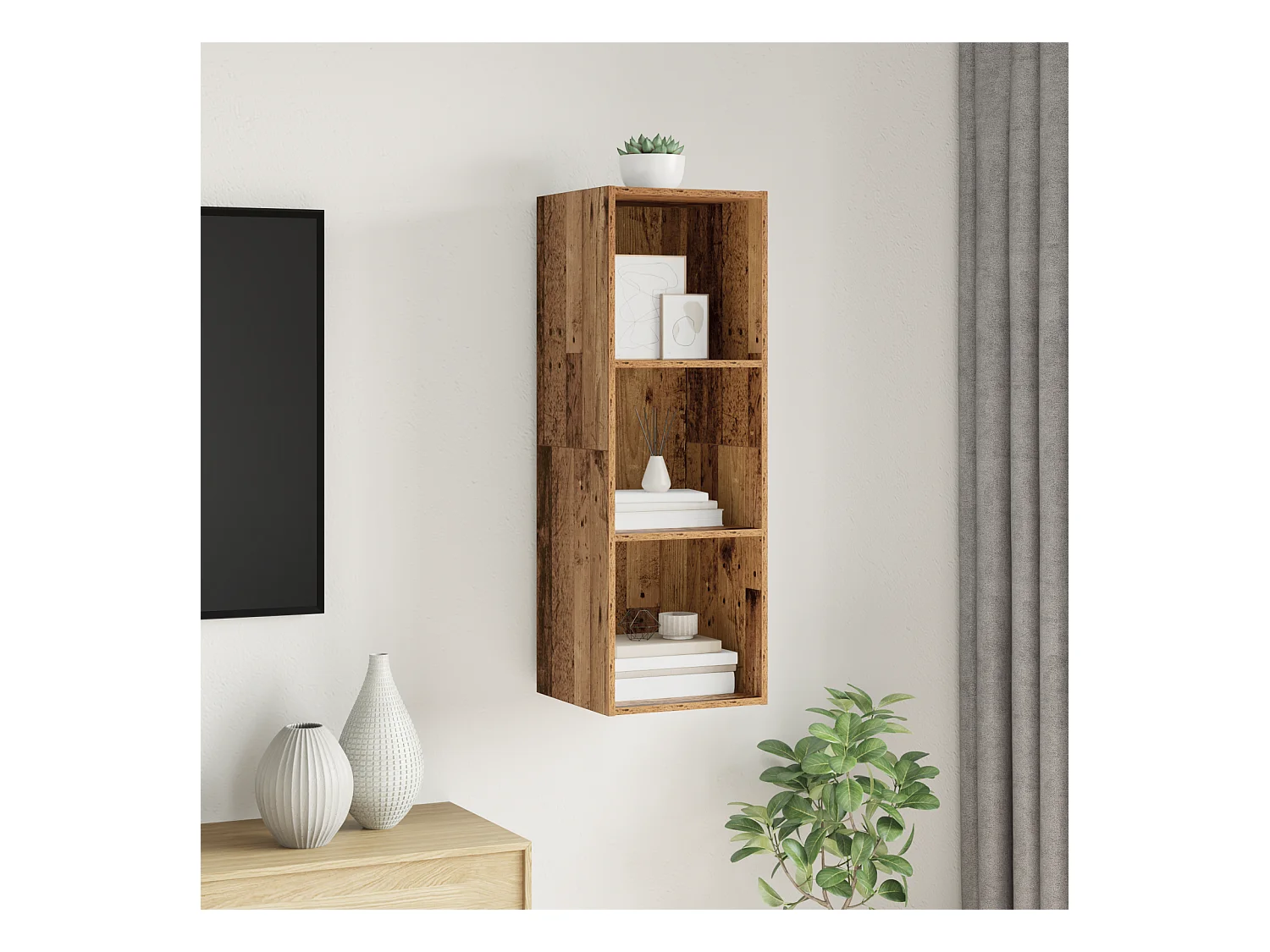 Armario de TV | Mueble TV | Mueble de salón Montaje en la pared Madera vieja 37 x 37 x 107 cm