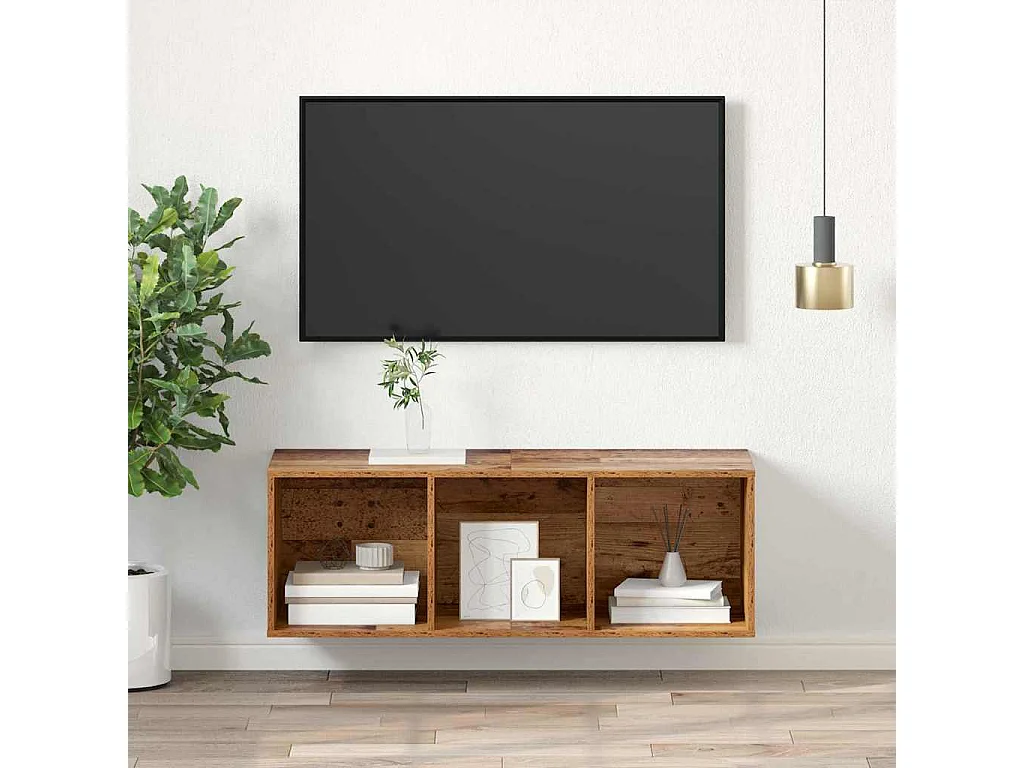 Armario de TV | Mueble TV | Mueble de salón Montaje en la pared Madera vieja 37 x 37 x 107 cm