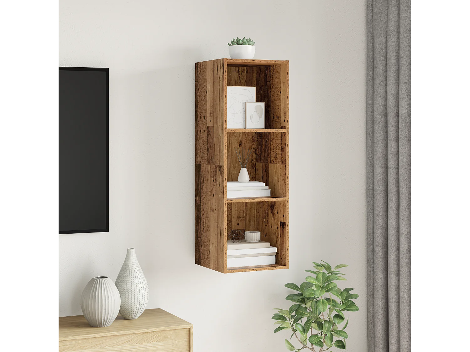 Armario de TV | Mueble TV | Mueble de salón Montaje en la pared Madera vieja 37 x 37 x 107 cm