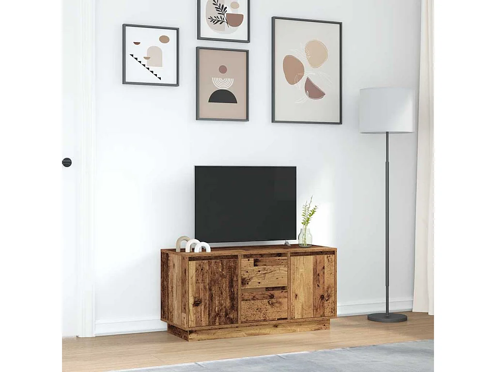 Meuble TV | Banc TV | Armoire TV avec éclairage LED vieux bois 100x41x50 cm