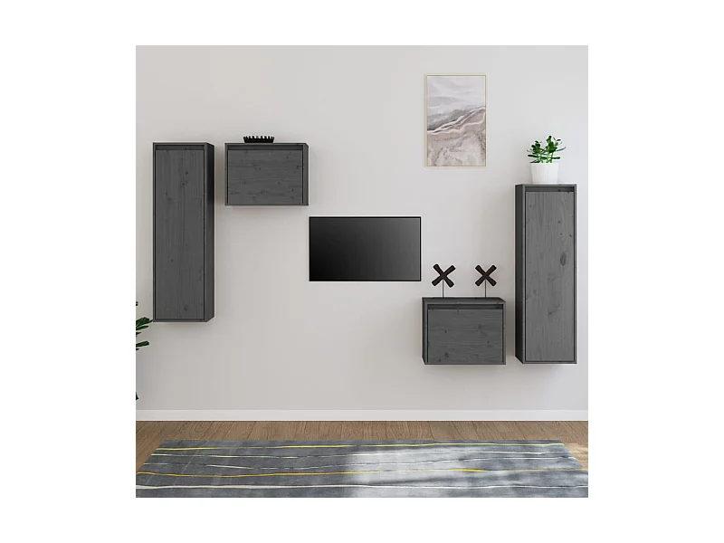 Meubles TV | Bancs TV | Armoires TV 4 pcs Gris Bois massif de pin