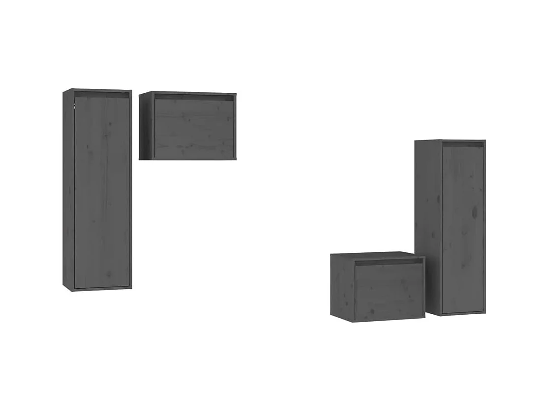 muebles para TV  | Gabinetes de TV |  Muebles de salón 4 piezas madera maciza de pino gris