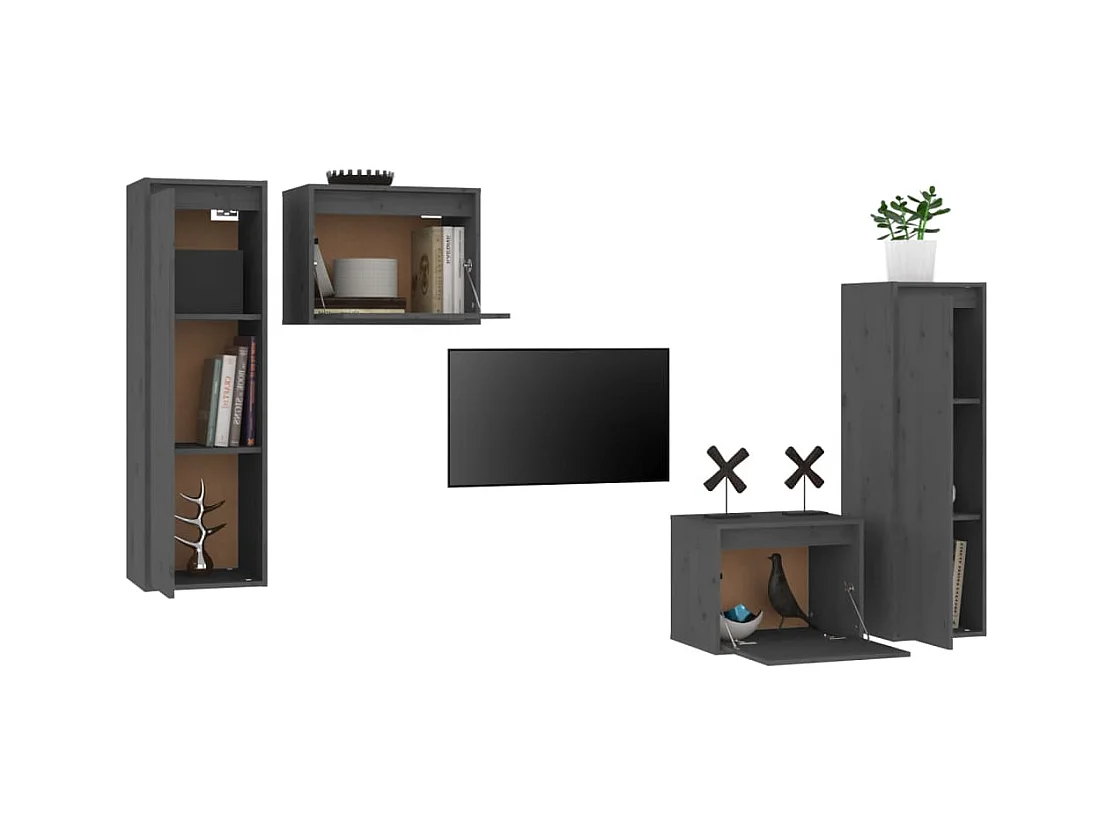muebles para TV  | Gabinetes de TV |  Muebles de salón 4 piezas madera maciza de pino gris