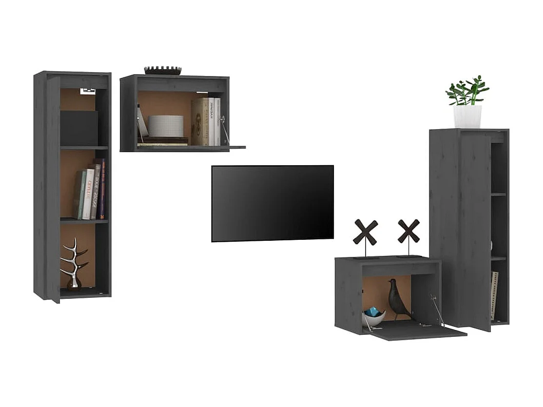 Meubles TV | Bancs TV | Armoires TV 4 pcs Gris Bois massif de pin