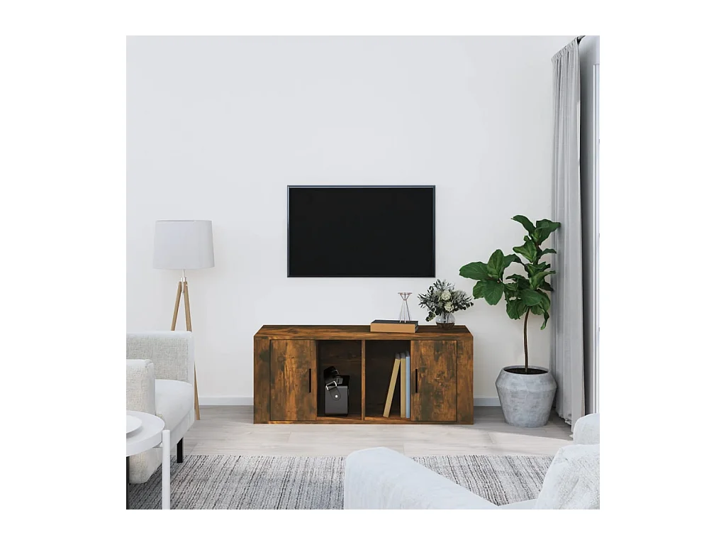 Meuble TV | Banc TV | Armoire TV Chêne fumé 100x35x40 cm Bois d'ingénierie