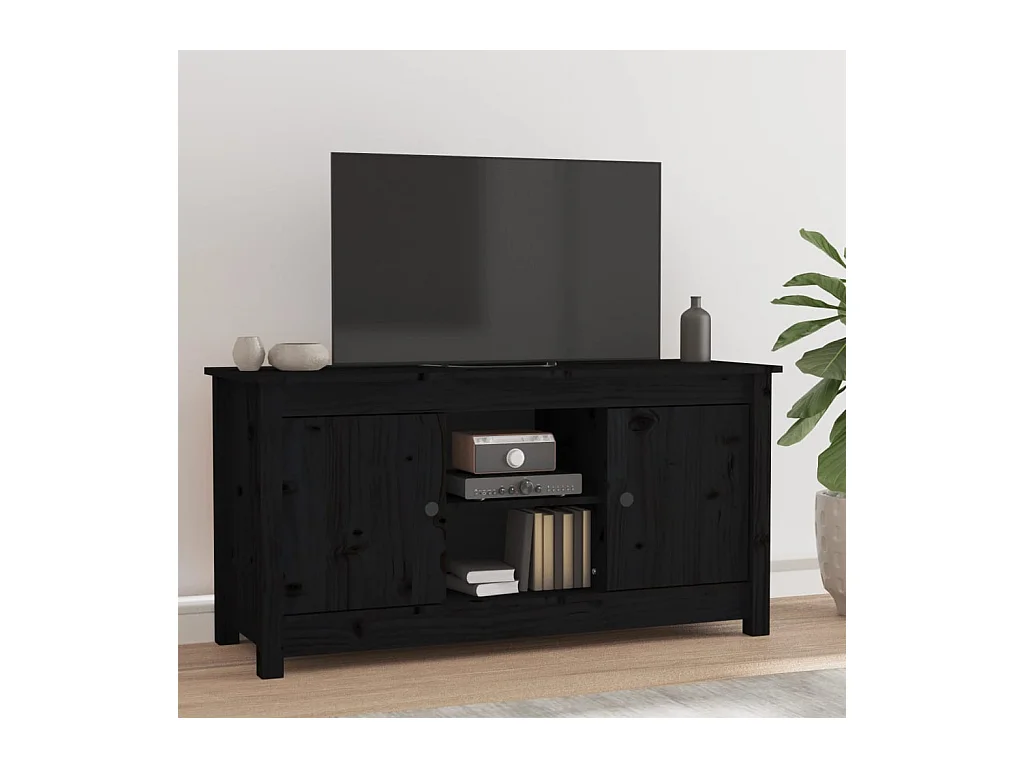 Mueble de TV | Mueble de salón de madera maciza de pino negro 103x36,5x52 cm