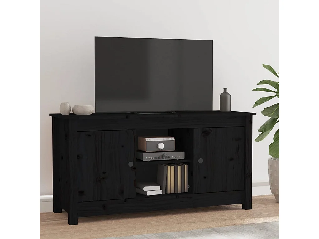 Meuble TV | Banc TV | Armoire TV Noir 103x36,5x52 cm Bois de pin massif