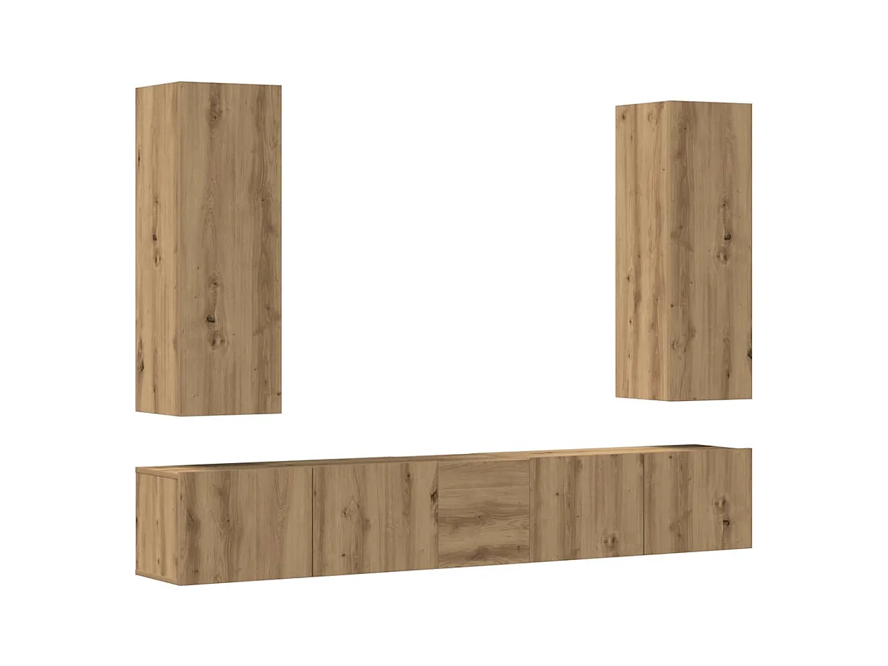 5-delig Tv-meubelset | Tv-Bank | TV-kast wandmontage bewerkt hout artisanaal eiken