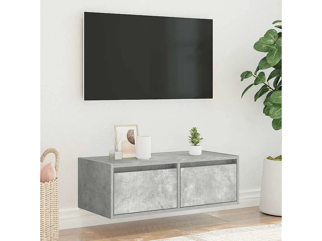 Meuble TV | Banc TV | Armoire TV avec lumières LED gris béton 75x35,5x25 cm