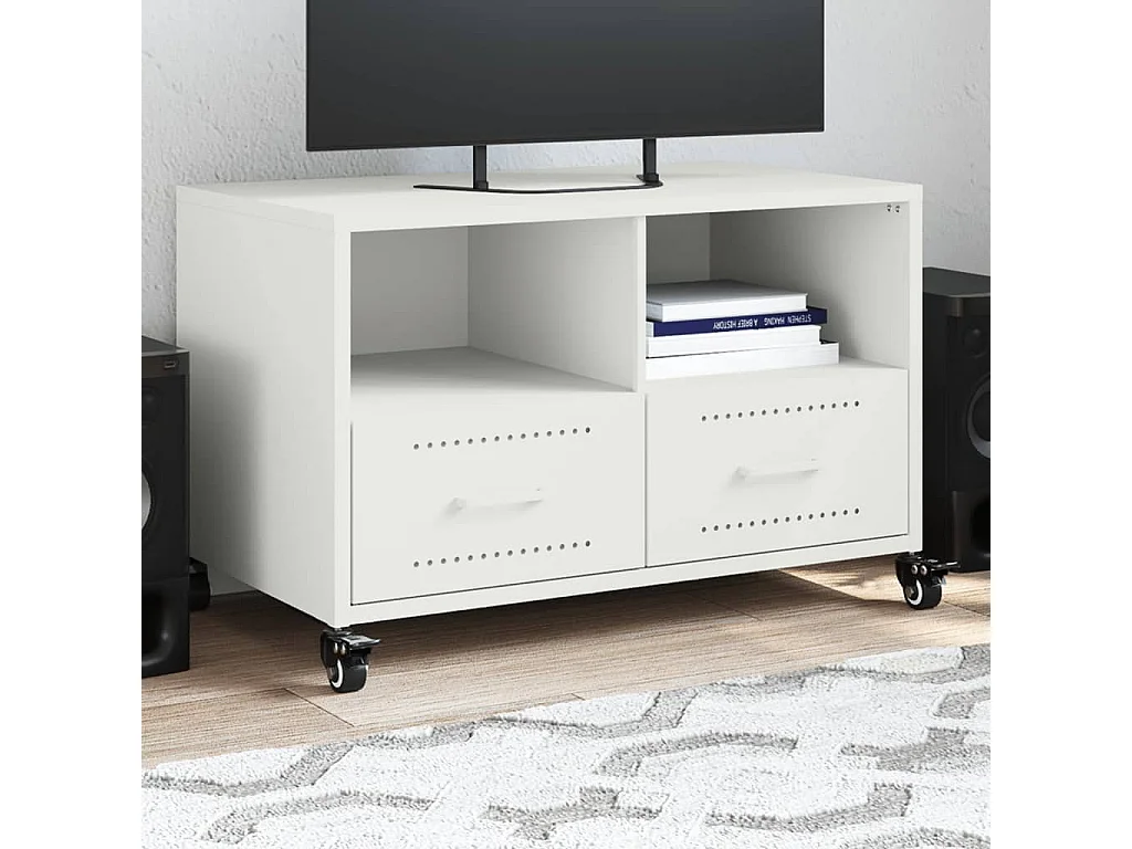 Meuble TV | Banc TV | Armoire TV blanc 68x39x43,5 cm acier