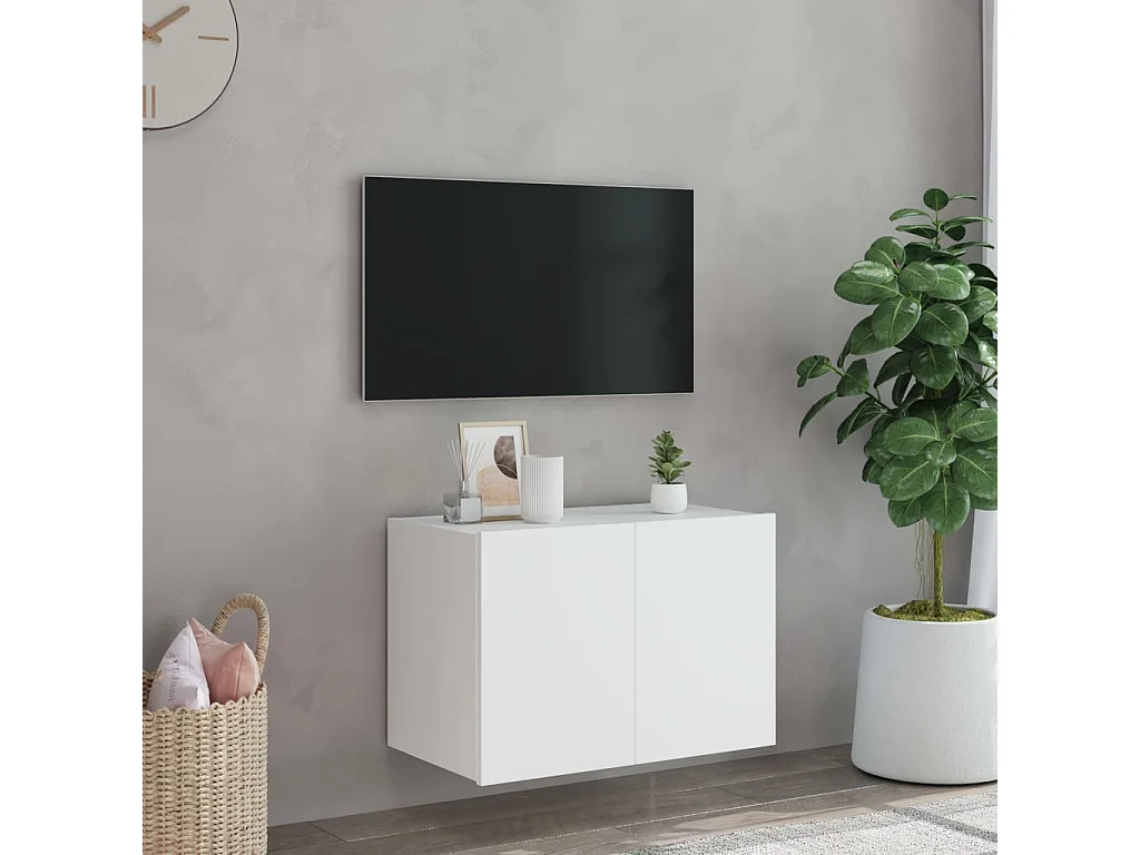 Meuble TV | Banc TV | Armoire TV mural avec lumières LED blanc 60x35x41 cm