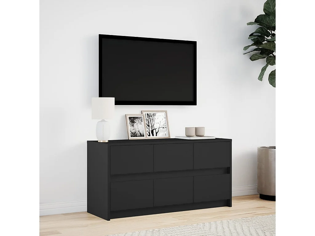 Mueble de TV | Mueble de salón con LED madera de ingeniería negro 100x34x50 cm