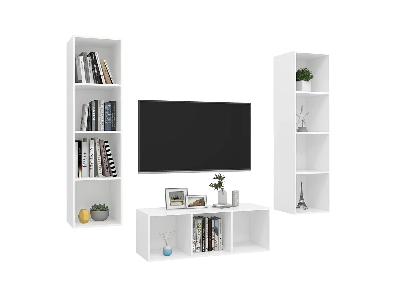 Juego de muebles de salón | Gabinetes de TV |  Muebles de TV 3 piezas madera de ingeniería blanco