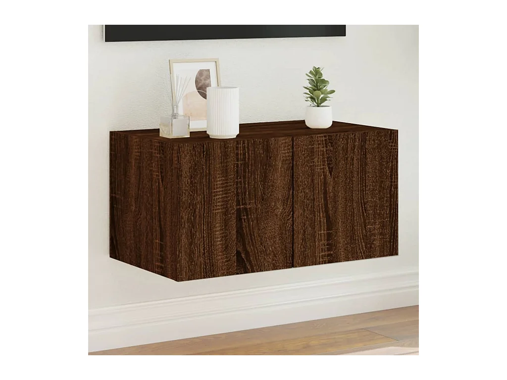 Mueble de TV | Mueble de salón de pared con luces LED roble marrón 60x35x31 cm