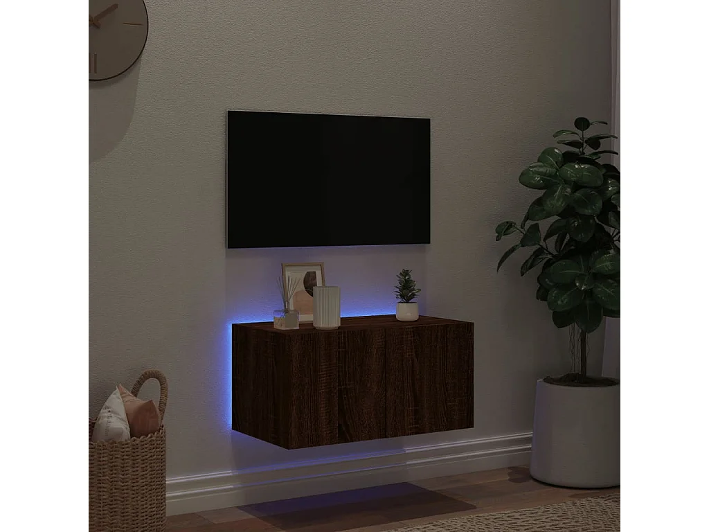 Mueble de TV | Mueble de salón de pared con luces LED roble marrón 60x35x31 cm