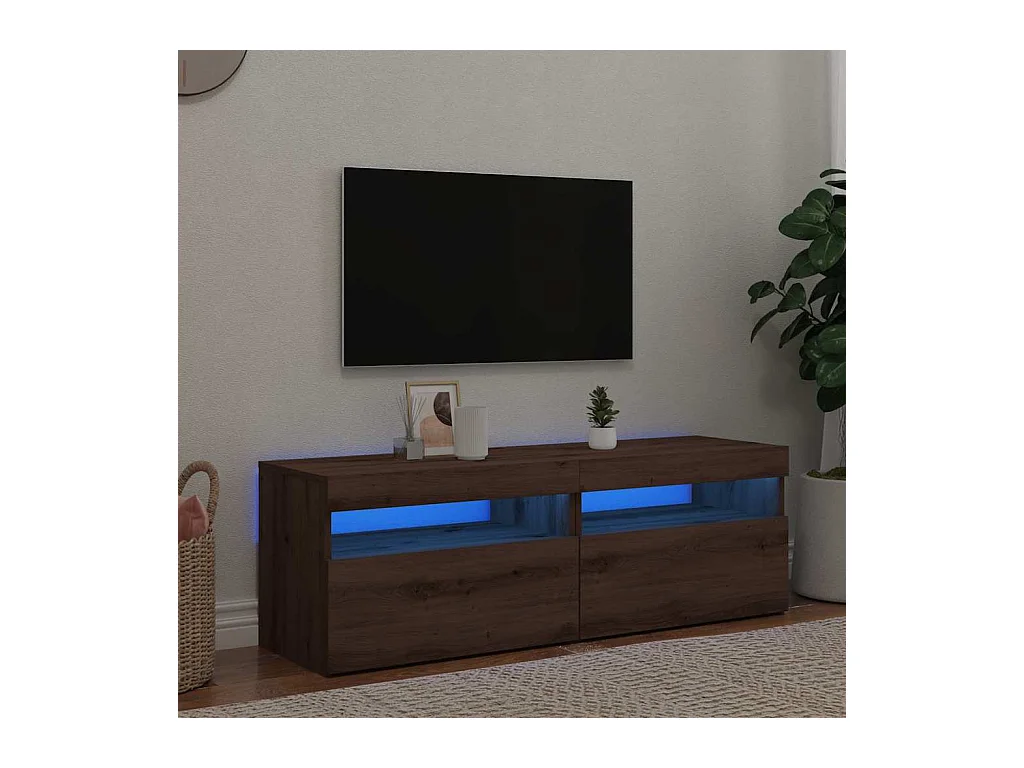 Muebles TV | Gabinetes de TV | Muebles de salón con luces LED 2 uds madera ingeniería roble artisan