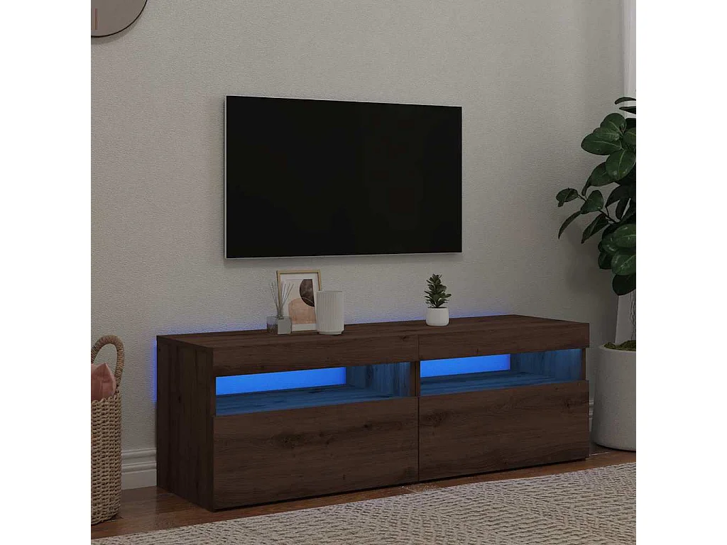Muebles TV | Gabinetes de TV | Muebles de salón con luces LED 2 uds madera ingeniería roble artisan