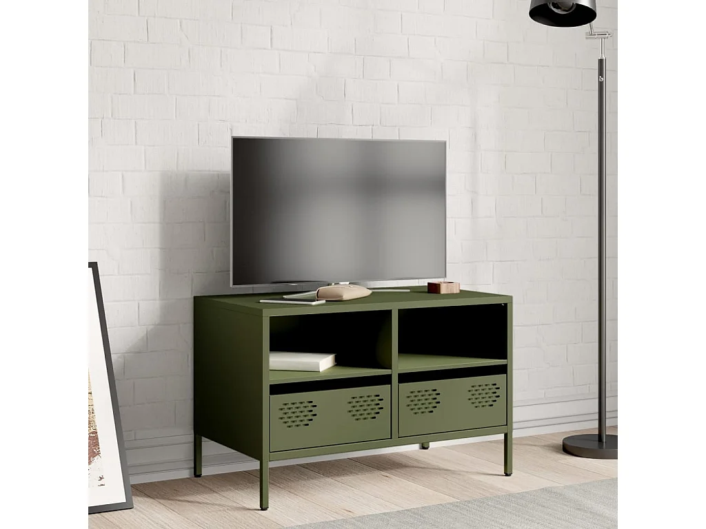 Meuble TV | Banc TV | Armoire TV vert olive 68x39x43,5 cm acier laminé à froid