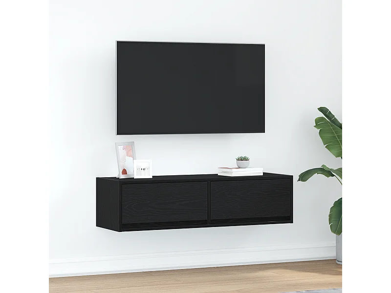 Meuble TV | Banc TV | Armoire TV Noir Chêne 100x31x25,5 cm Bois d'ingénierie