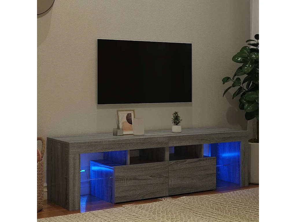 Mueble de TV | Mueble de salón con luces LED gris Sonoma 140x36,5x40 cm
