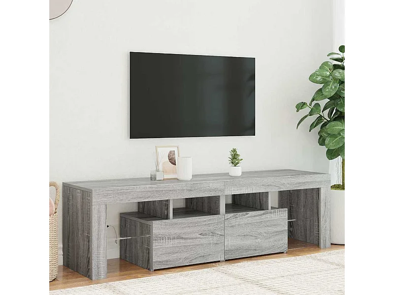 Meuble TV | Banc TV | Armoire TV avec lumières LED Sonoma gris 140x36,5x40 cm