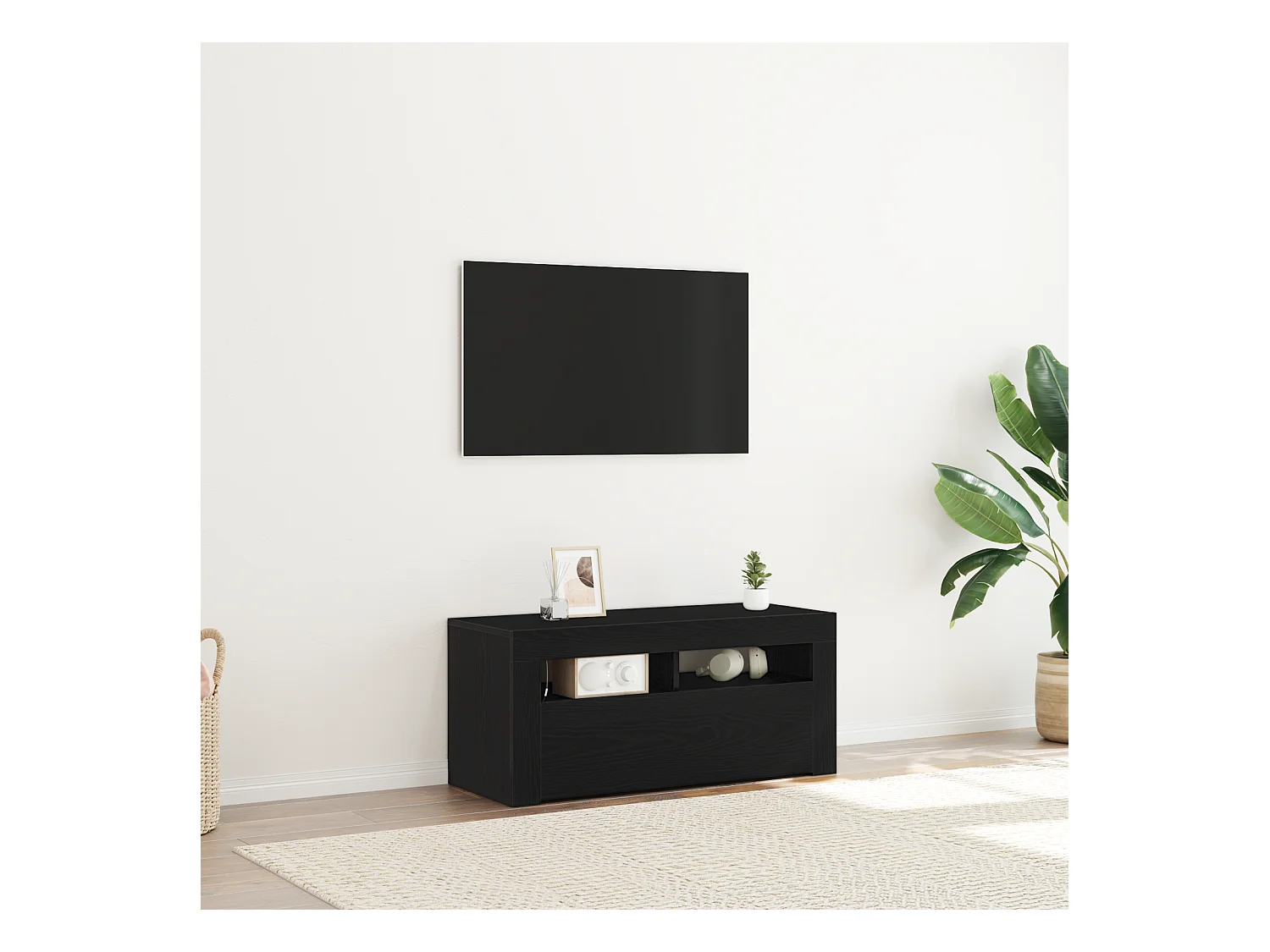 Tv-meubel | Tv-Bank | TV-kastmet LED 90x35x40 cm bewerkt hout zwart eikenkleurig