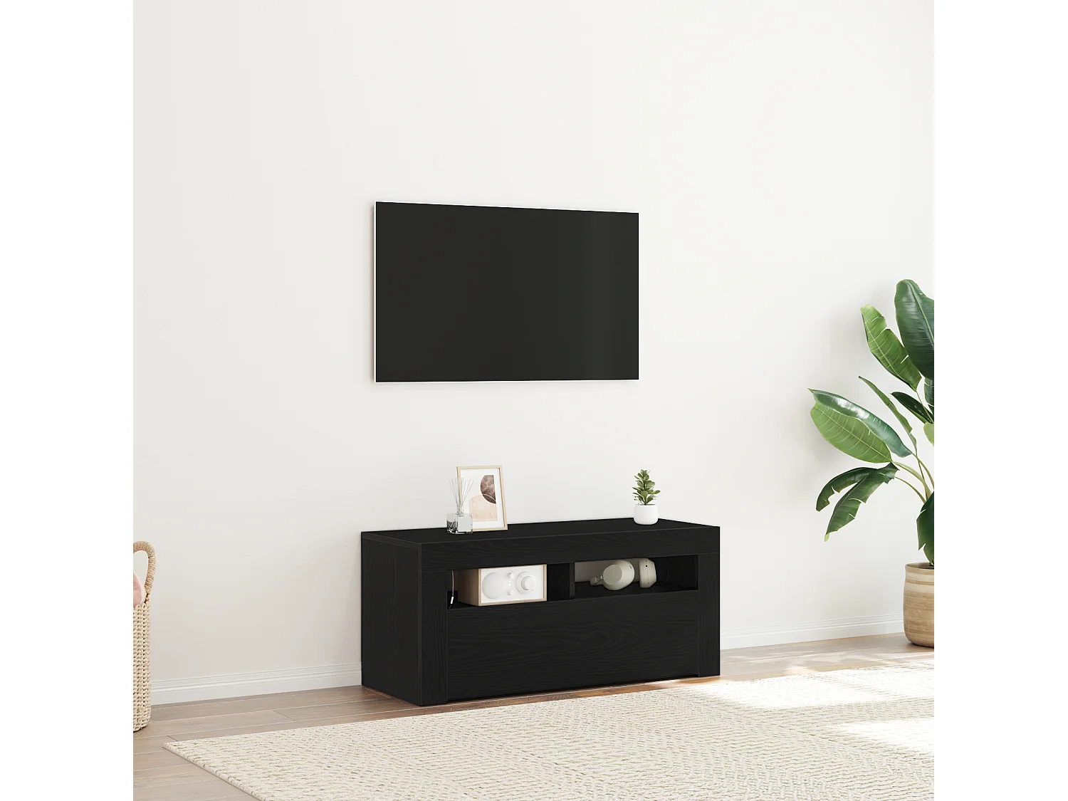 Gabinete de TV | Mueble de TV | Mueble de salón Negro 90 x 35 x 40 cm Madera contrachapada