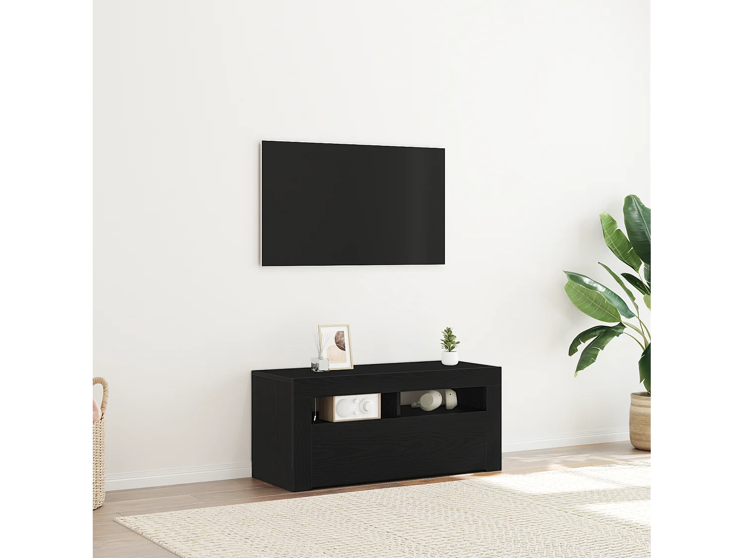 Gabinete de TV | Mueble de TV | Mueble de salón Negro 90 x 35 x 40 cm Madera contrachapada
