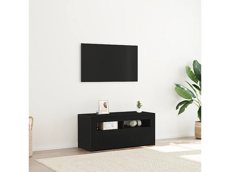 Tv-meubel | Tv-Bank | TV-kastmet LED 90x35x40 cm bewerkt hout zwart eikenkleurig