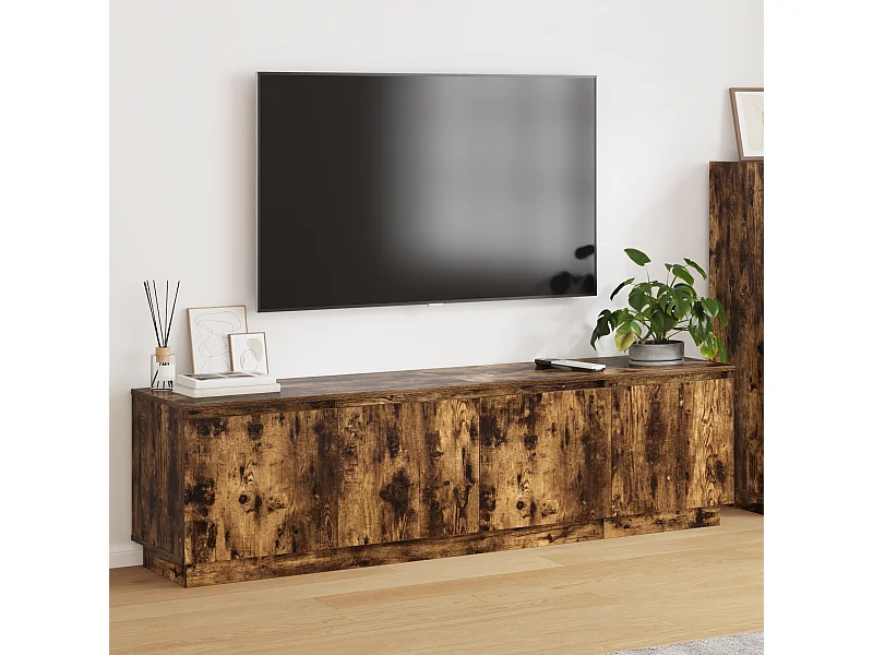 Meuble TV | Banc TV | Armoire TV avec LED chêne fumé 180x38x49 cm bois d'ingénierie