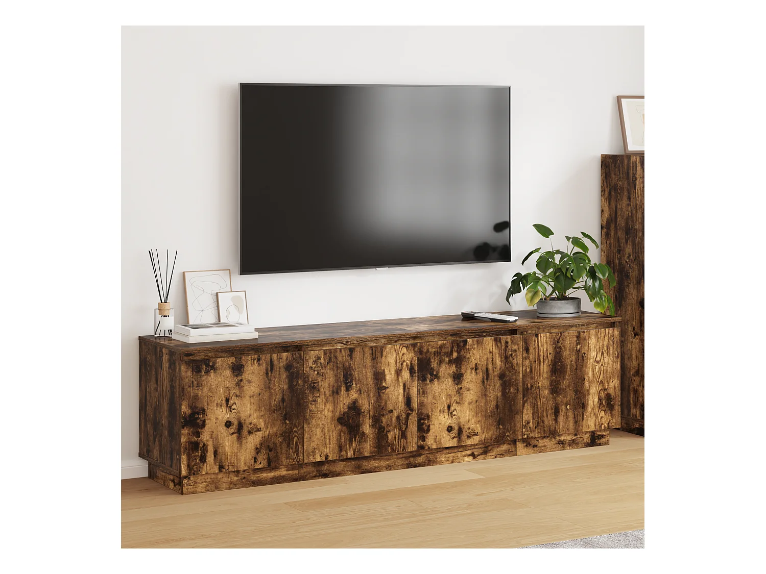Meuble TV | Banc TV | Armoire TV avec LED chêne fumé 180x38x49 cm bois d'ingénierie