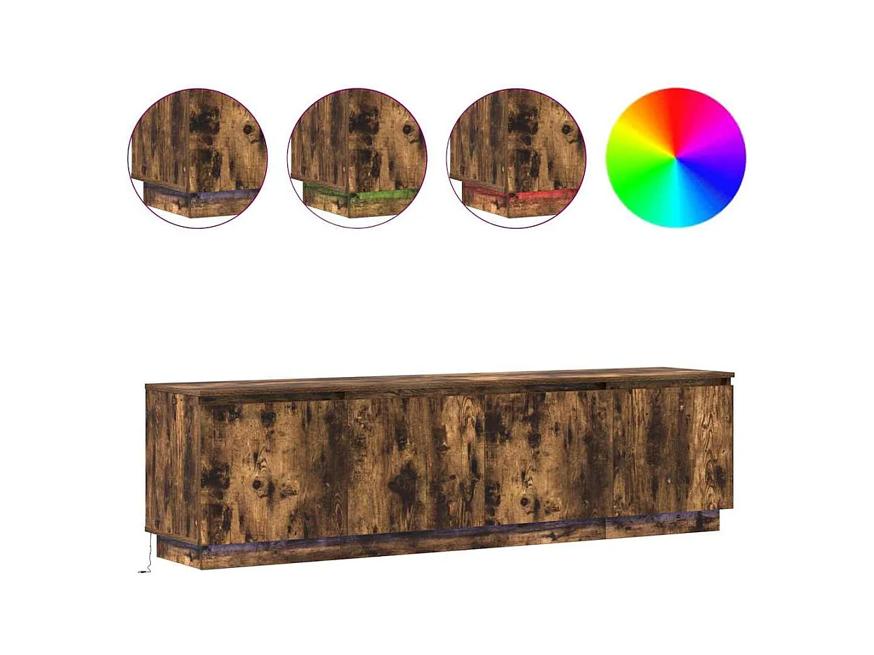 Meuble TV | Banc TV | Armoire TV avec LED chêne fumé 180x38x49 cm bois d'ingénierie