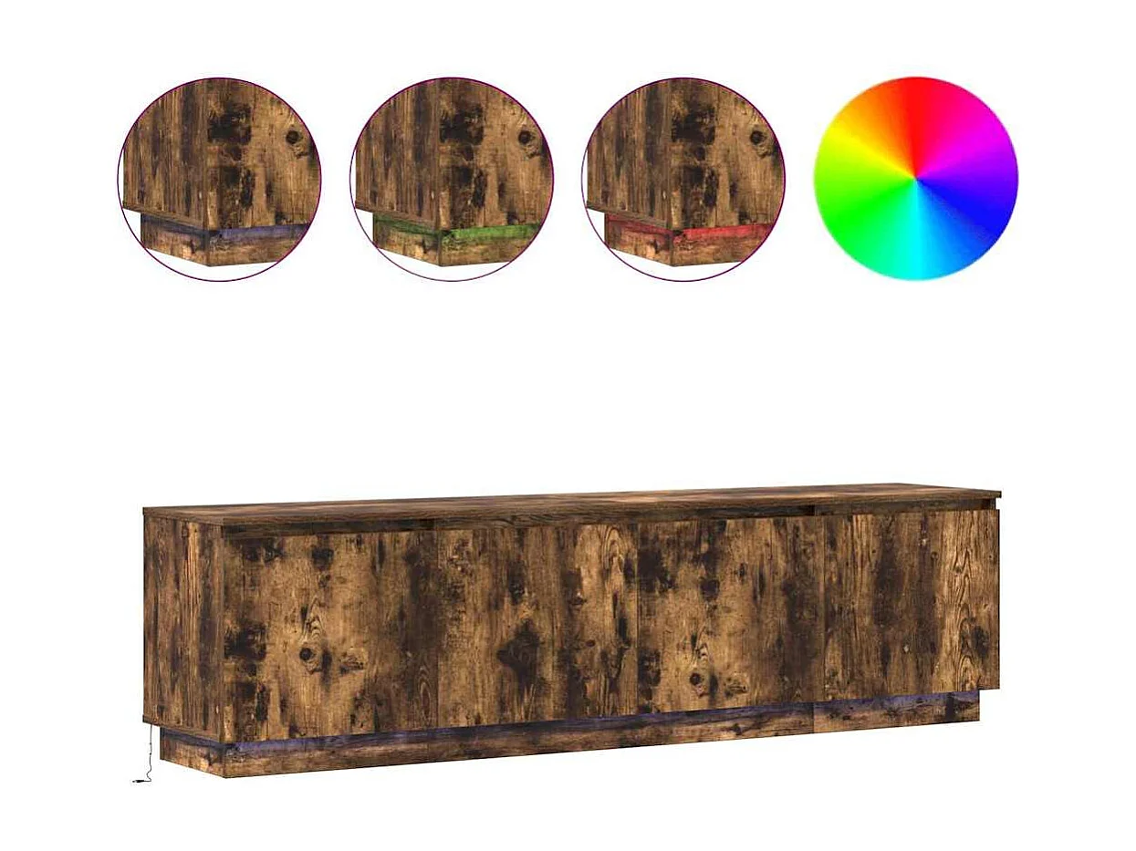TV-kast | Tv-meubel | Tv-Bank met LED in Rookachtig Eiken 180x38x49 cm